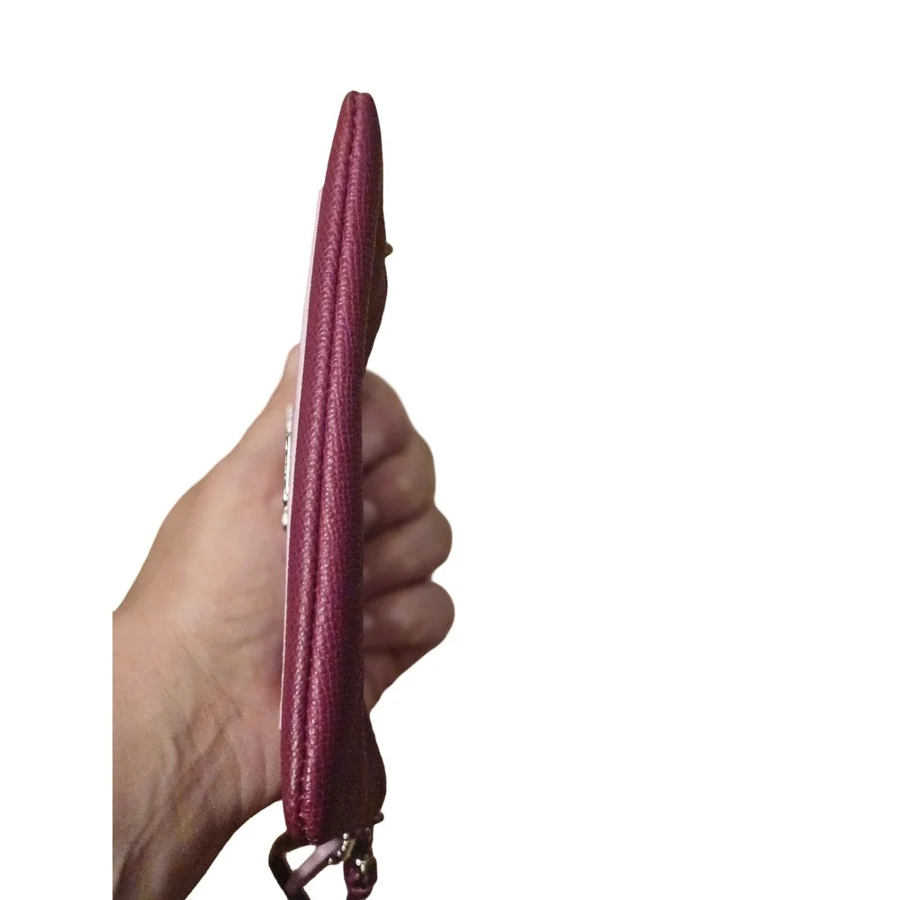 Coach‎ Corner Zip Wristlet Crossgrain Leather Colorblock Berry Pink 6643